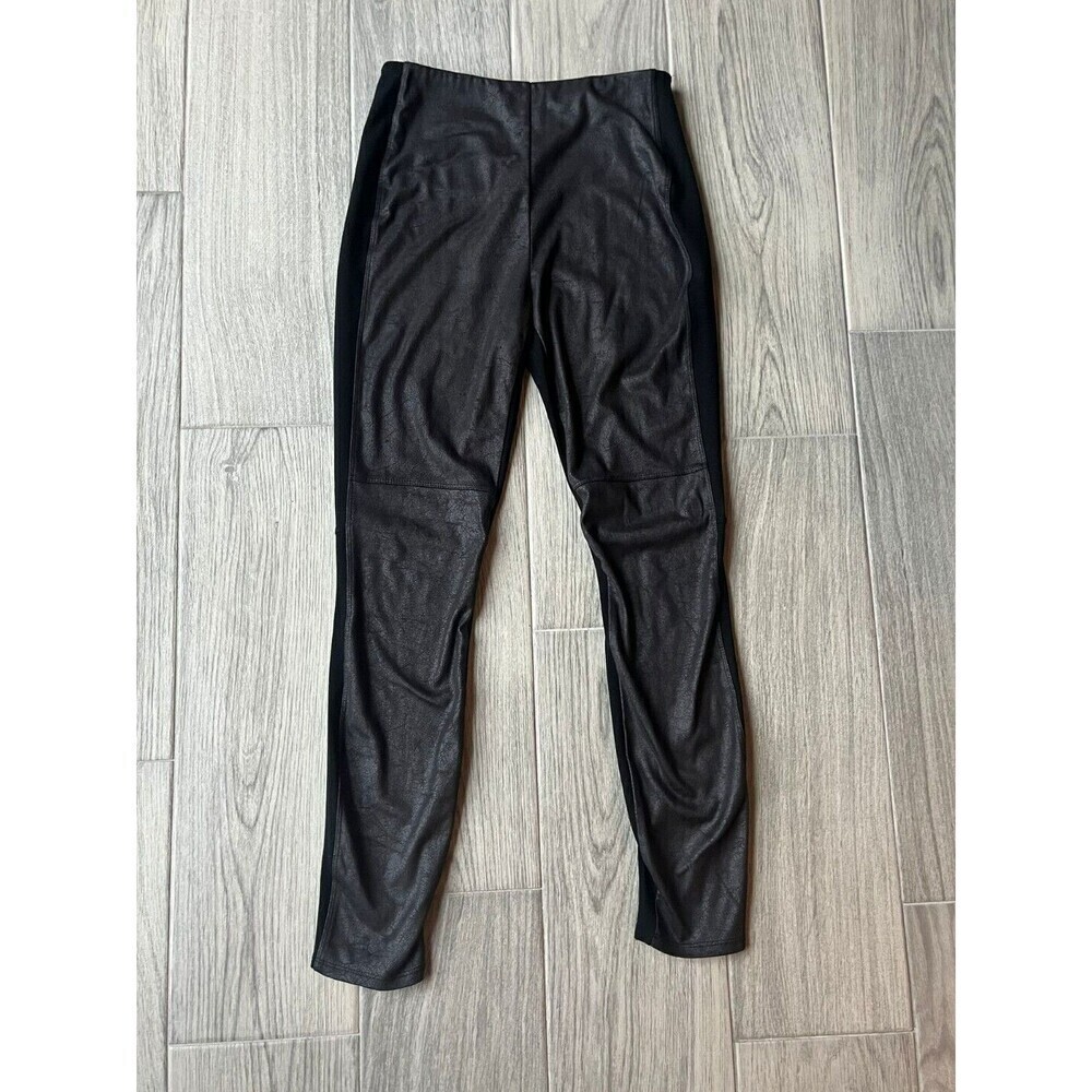 LYSSE Faux Leather Leggings Women's Size S Black Textured Front Panel Stretch‎